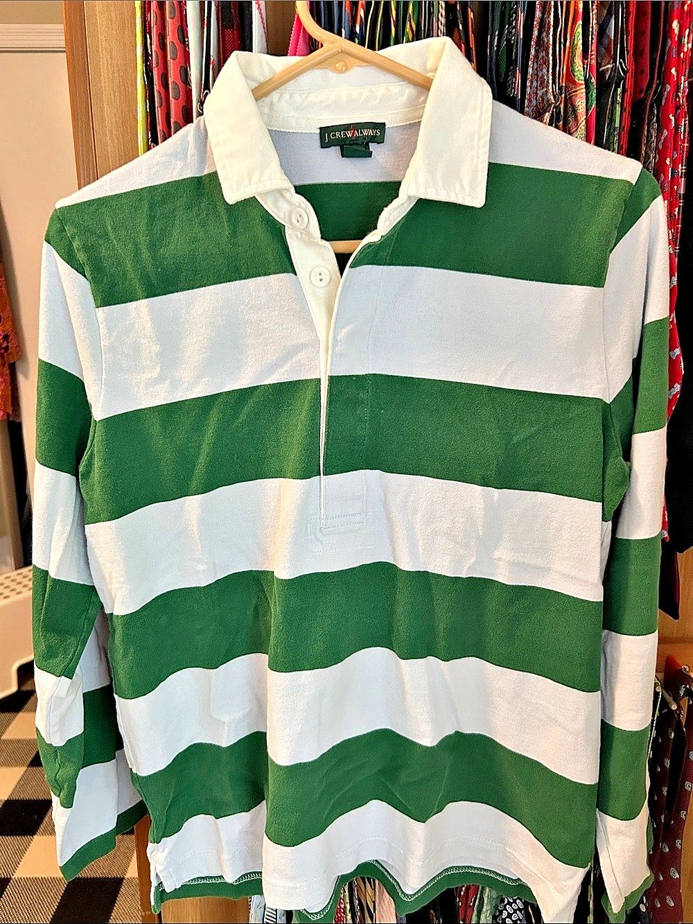 JCrew Striped Cotton Rugby Shirt in Green & Blue Size Medium